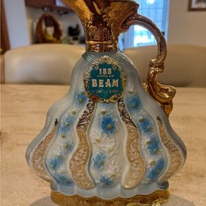 Beam Porcelain Decanter with Gold and Blue Floral Design